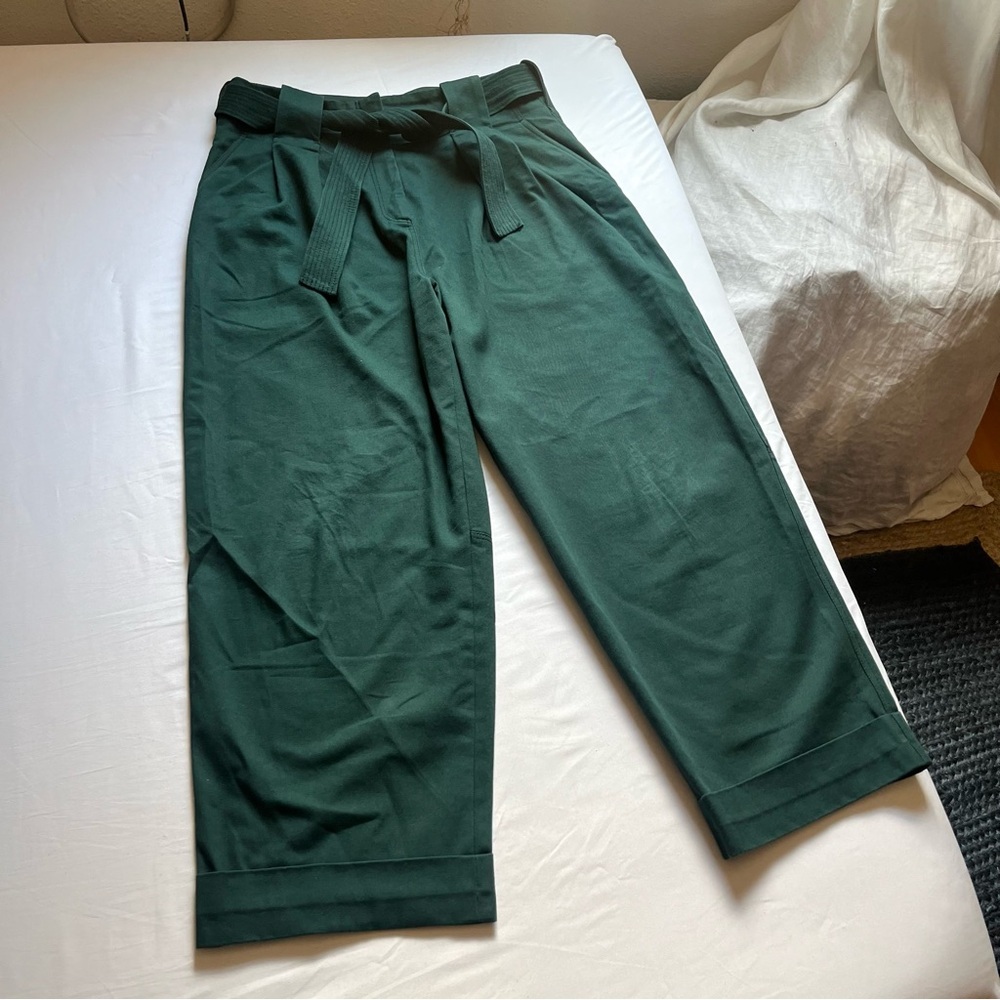 SANDRO PARIS green wide leg balloon barrel cropped‎ belted trousers